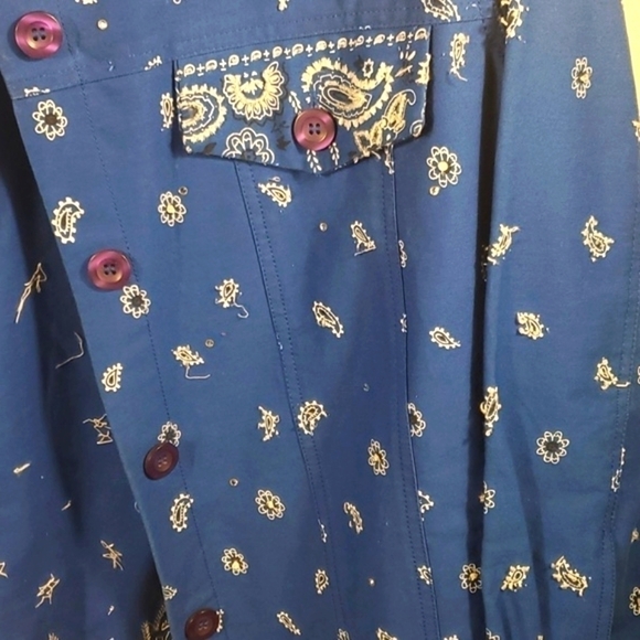 Quacker Factory Jacket Blue Blue Handkerchief Print Button Sequins Size Medium - Picture 7 of 15